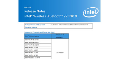 Intel Wireless Bluetooth Software release 22.200.0